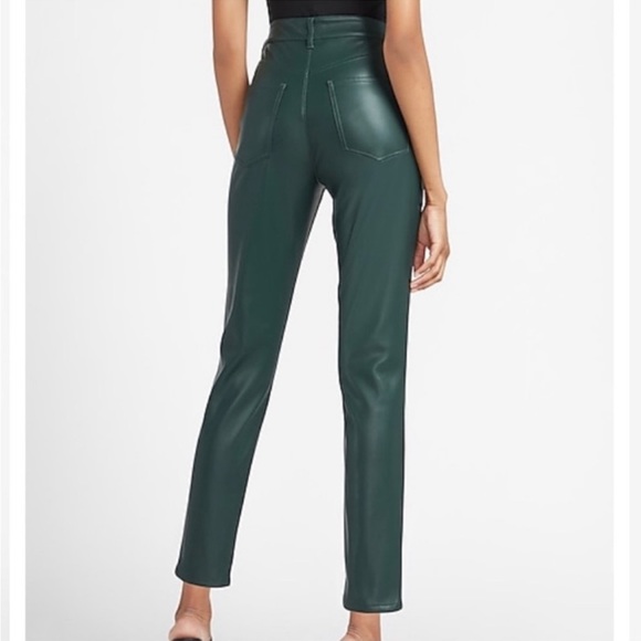 Express Faux Leather Green Pants slim high rise high waisted - Picture 2 of 9